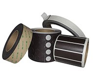 Adhesive magnetic tape with pressure-sensitive backing for industrial and commercial applications